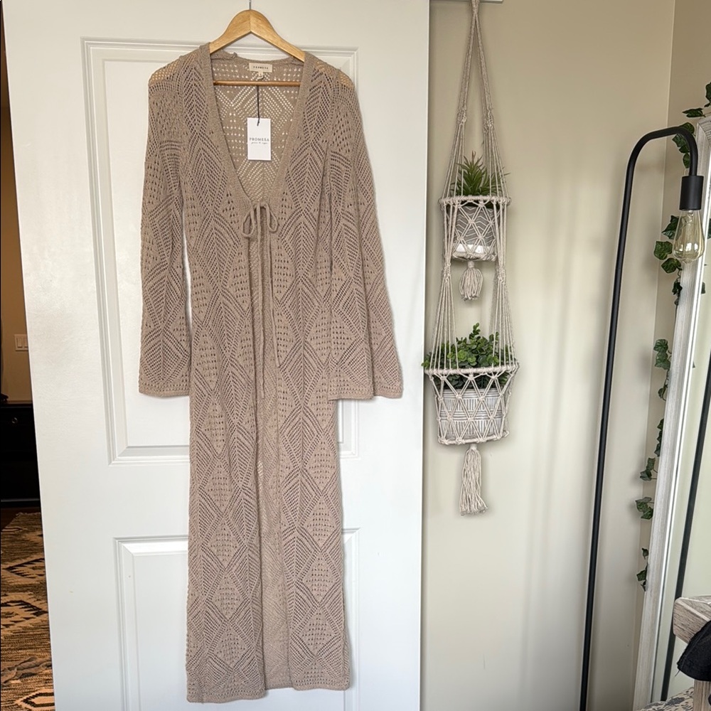 NWT Three Bird Nest Tan Knit Long Cardigan